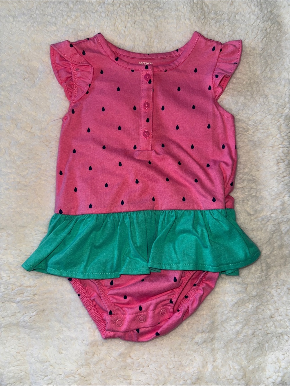 Carter's Pink & Green Watermelon Ruffle Bodysuit